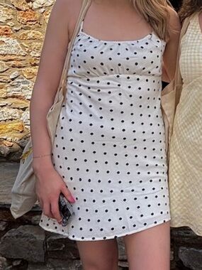 Hollister White Mini Dress with Black Polka Dots